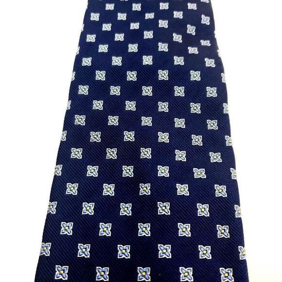Land's End Silk Tie Blue Woven Geometric - Picture 2 of 6